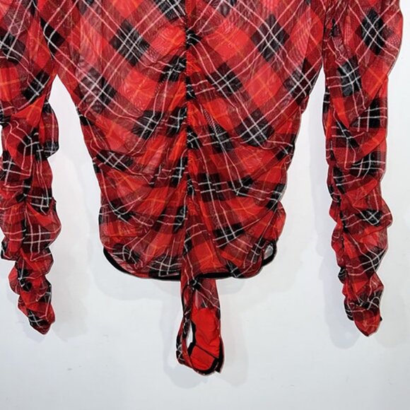 Victorias Secret Red Plaid Mesh Bodysuit size Large - Picture 7 of 13